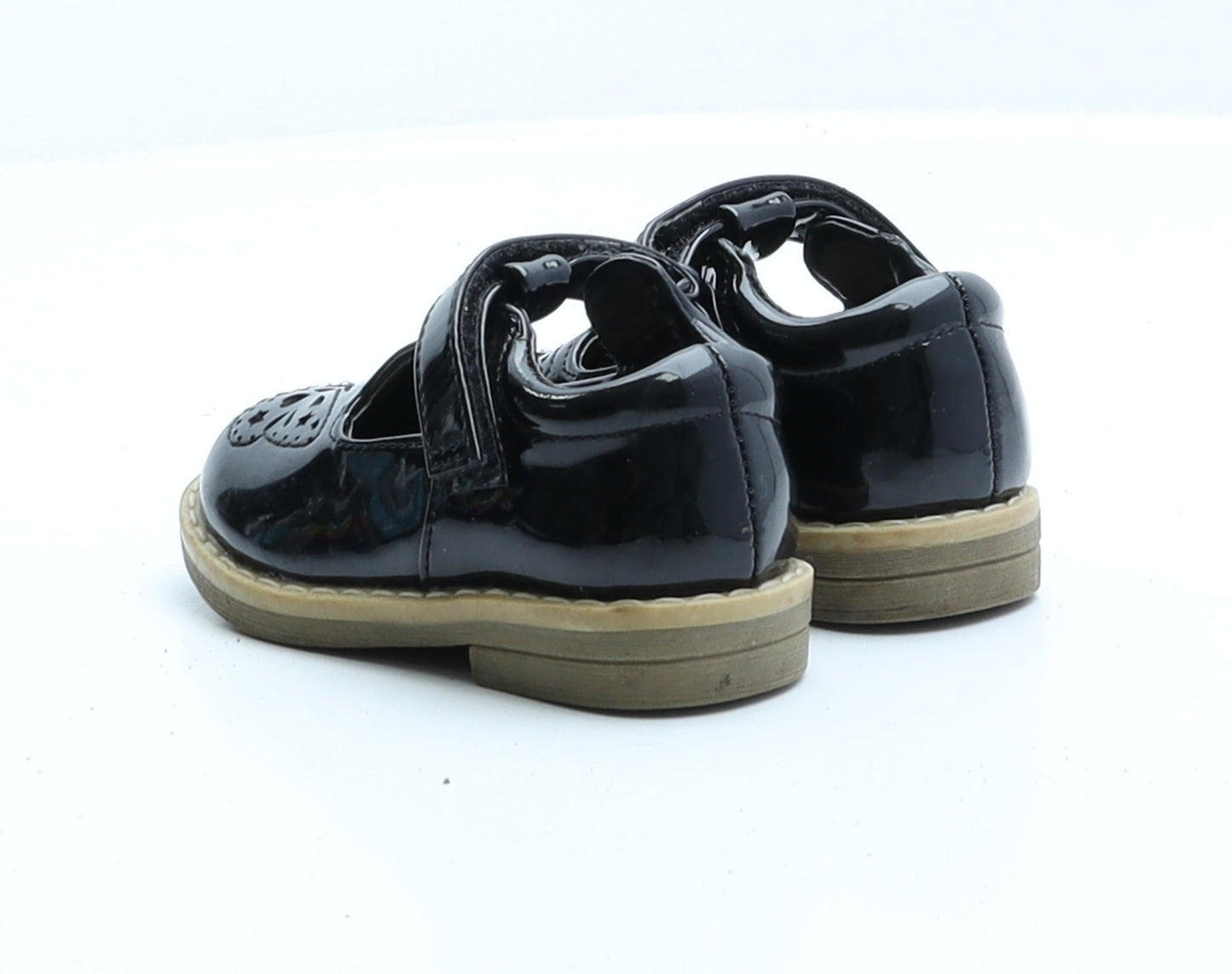 F&F Girls Black Patent Leather Strappy Flat UK 4 EUR 20