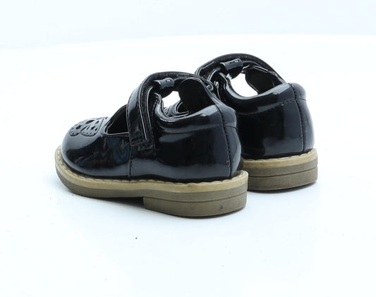 F&F Girls Black Patent Leather Strappy Flat UK 4 EUR 20