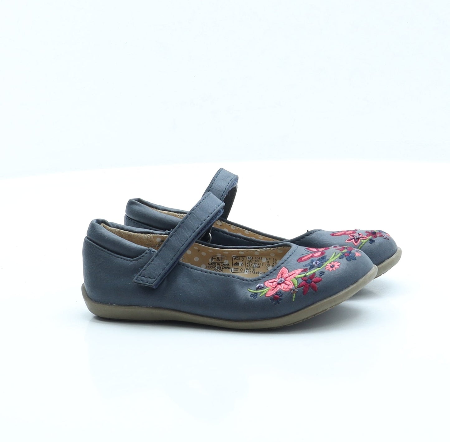 F&F Girls Blue Fair Isle Faux Leather Mary Jane Flat UK 8 EUR 26