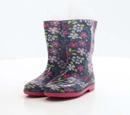 Preworn Girls Blue Floral Rubber Wellies Boot UK 6