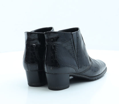 Preworn Womens Black Animal Print Vinyl Bootie Boot UK 4