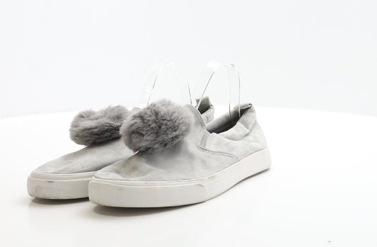 Primark Womens Grey Polyester Slip On Casual UK 8 42 - Pom Pom Detail
