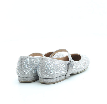 Preworn Girls Silver Polyester Strappy Flat UK 11