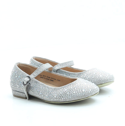 Preworn Girls Silver Polyester Strappy Flat UK 11