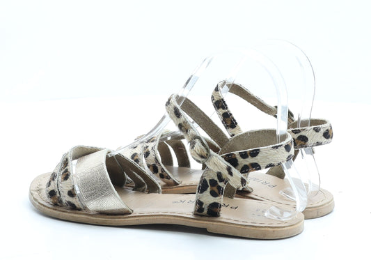 Primark Womens Beige Animal Print Polyester Strappy Sandal UK 3 EUR 36