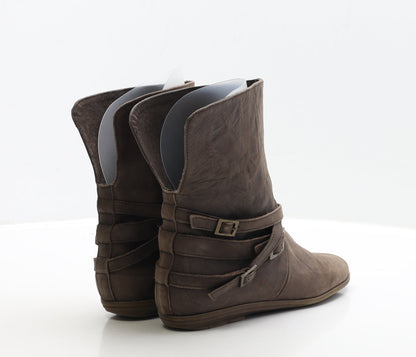 Preworn Womens Brown Faux Leather Bootie Boot UK 3 EUR 36