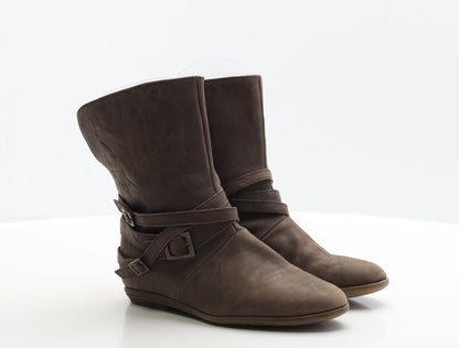 Preworn Womens Brown Faux Leather Bootie Boot UK 3 EUR 36