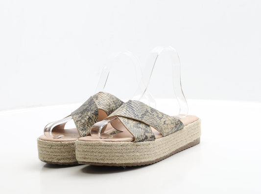 Primark Womens Brown Animal Print Polyester Slip On Sandal UK 4 37