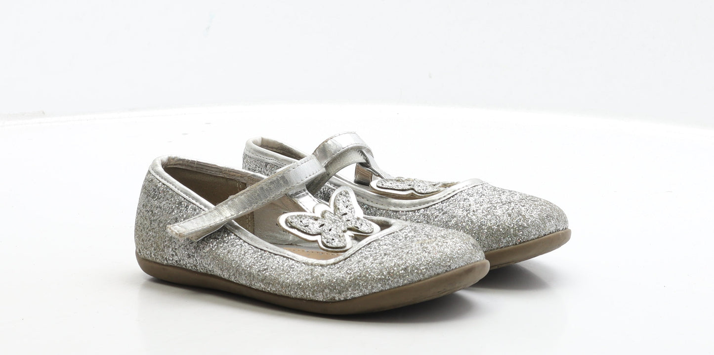 F&F Girls Silver Polyester Flat Casual UK 12 31 - Butterfly Detail