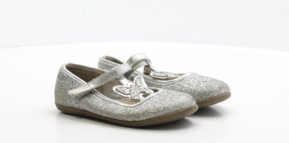 F&F Girls Silver Polyester Flat Casual UK 12 31 - Butterfly Detail