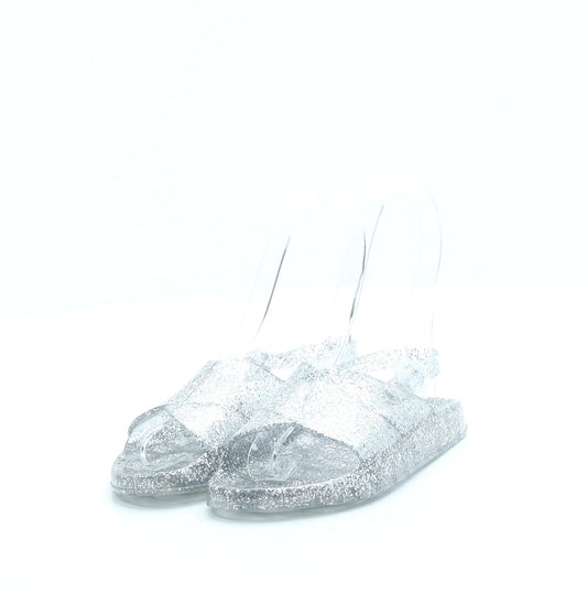 George Girls Silver Rubber Slingback Sandal UK 6 27