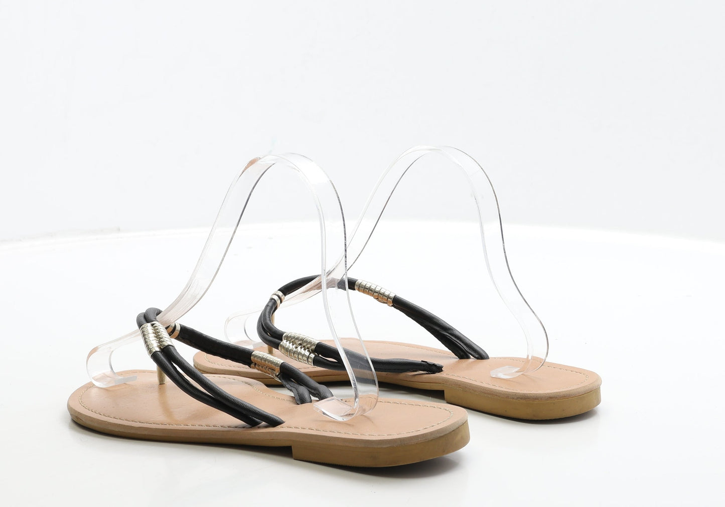 Preworn Womens Black Leather Thong Sandal UK 7 40