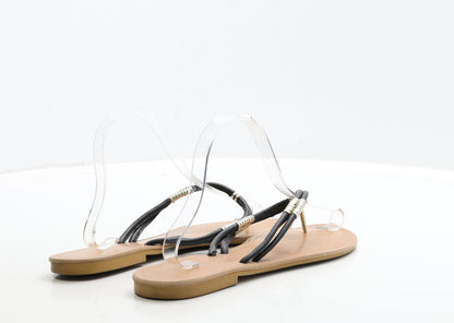 Preworn Womens Black Leather Thong Sandal UK 7 40