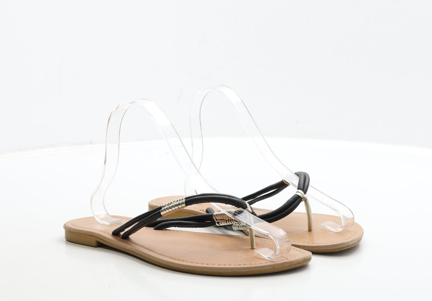 Preworn Womens Black Leather Thong Sandal UK 7 40