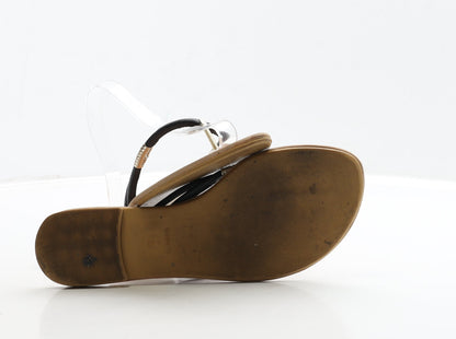 Preworn Womens Black Leather Thong Sandal UK 7 40