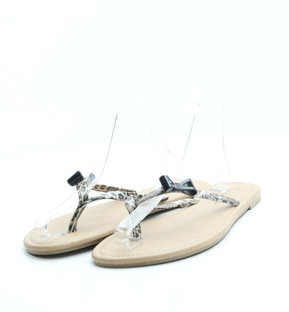 Atmosphere Womens Brown Animal Print Leather Thong Sandal UK 7 40 US 9
