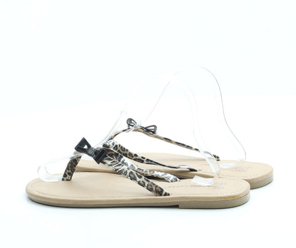 Atmosphere Womens Brown Animal Print Leather Thong Sandal UK 7 40 US 9