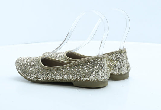 Preworn Girls Gold Polyester Ballet Flat UK 1 34
