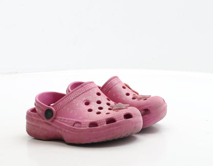 Preworn Girls Pink Rubber Clog Sandal UK 8 26 - Butterfly & Star Detail