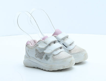 F&F Girls White Leather Trainer UK 4 20 - Butterfly