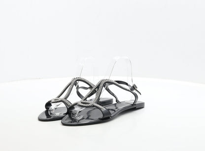 Preworn Womens Black Rubber Strappy Sandal UK 5 38
