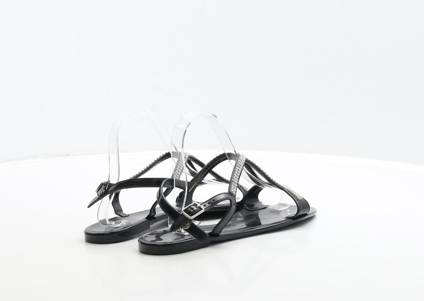 Preworn Womens Black Rubber Strappy Sandal UK 5 38