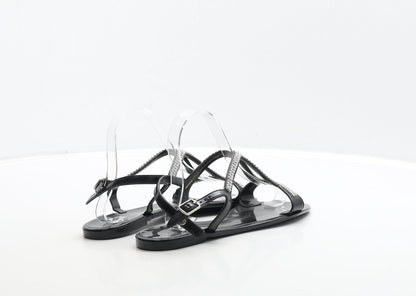 Preworn Womens Black Rubber Strappy Sandal UK 5 38