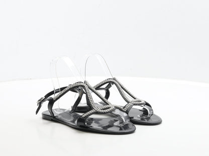 Preworn Womens Black Rubber Strappy Sandal UK 5 38