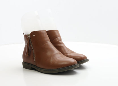 Primark Womens Brown Leather Biker Boot UK 3 36 - Star Detail