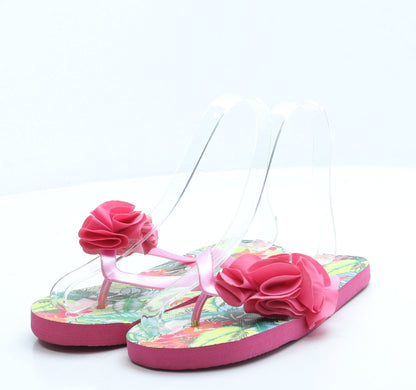 Preworn Girls Pink Floral Rubber Thong Sandal UK 2 34