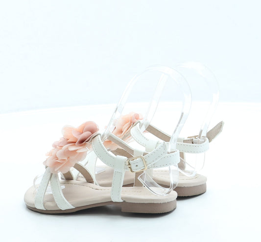 Primark Girls White Leather Slingback Sandal UK 8 25 - Flowers