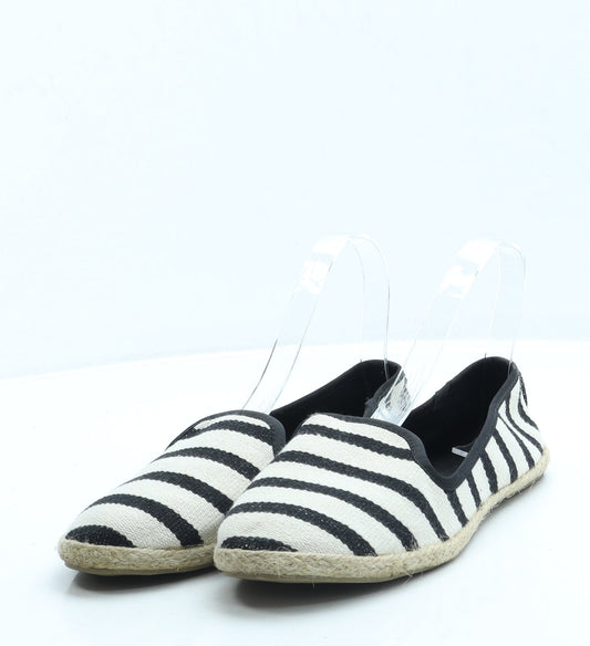 Primark Womens Black Striped Fabric Espadrille Flat UK 5 38 7