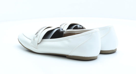 F&F Womens White Faux Leather Loafer Flat UK 7 41
