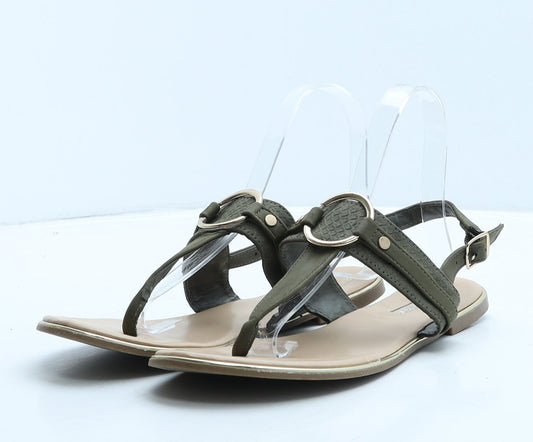Primark Womens Green Animal Print Leather Thong Sandal UK 6 39