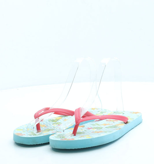 Preworn Girls Blue Geometric Rubber Thong Sandal UK 2 35 - Fruit print