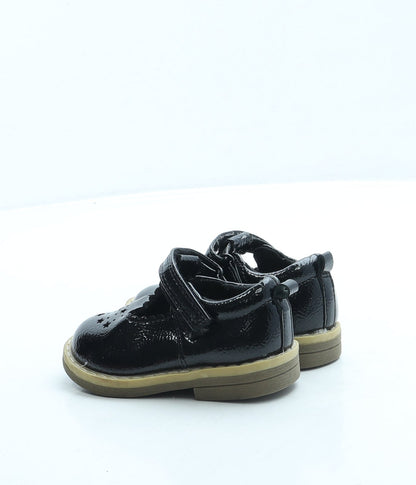 F&F Girls Black Leather Mary Jane Flat UK 4 20 - Stars