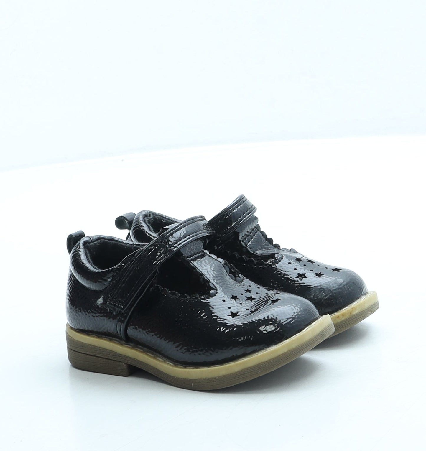 F&F Girls Black Leather Mary Jane Flat UK 4 20 - Stars