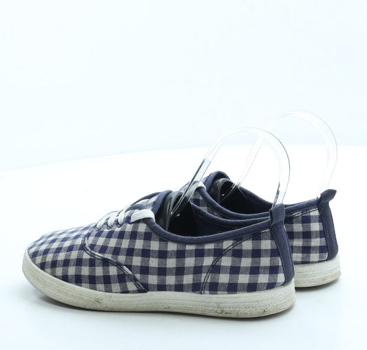 F&F Womens Blue Gingham Polyester Trainer UK 4 37