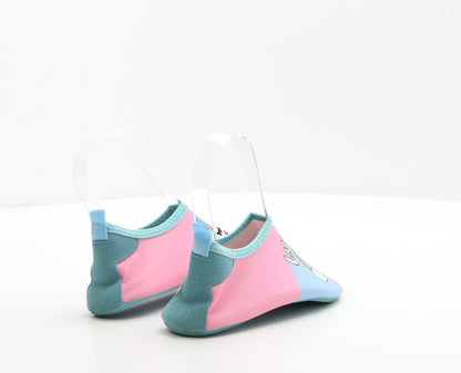 Preworn Girls Multicoloured Polyester Slip On Flat UK 12 30 - Unicorn & Rainbow Detail. Aqua Shoes