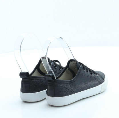 Preworn Girls Black Polyester Slip On Flat UK 8.5 26
