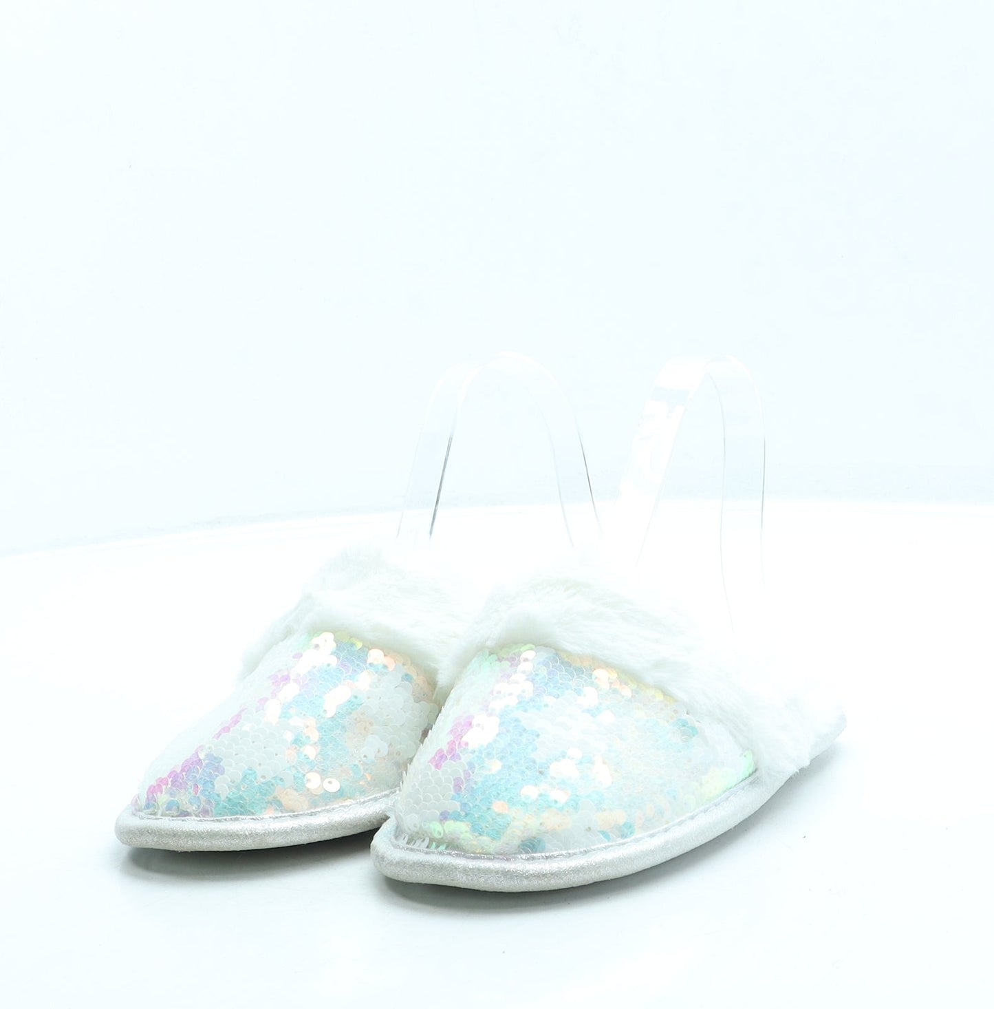 F&F Girls White Geometric Polyester Slip On Slipper UK 12 31 - Stars