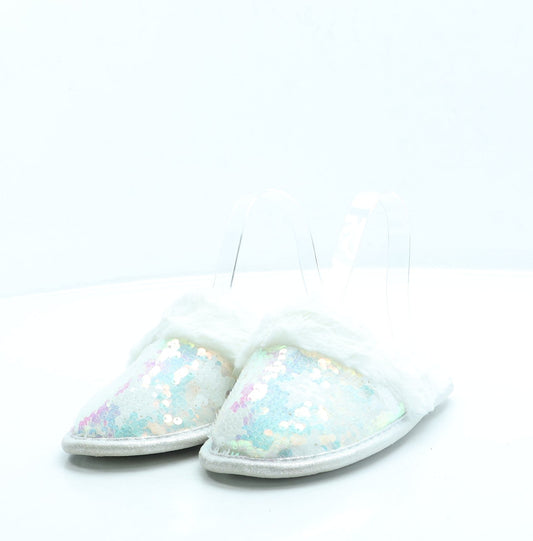 F&F Girls White Geometric Polyester Slip On Slipper UK 12 31 - Stars
