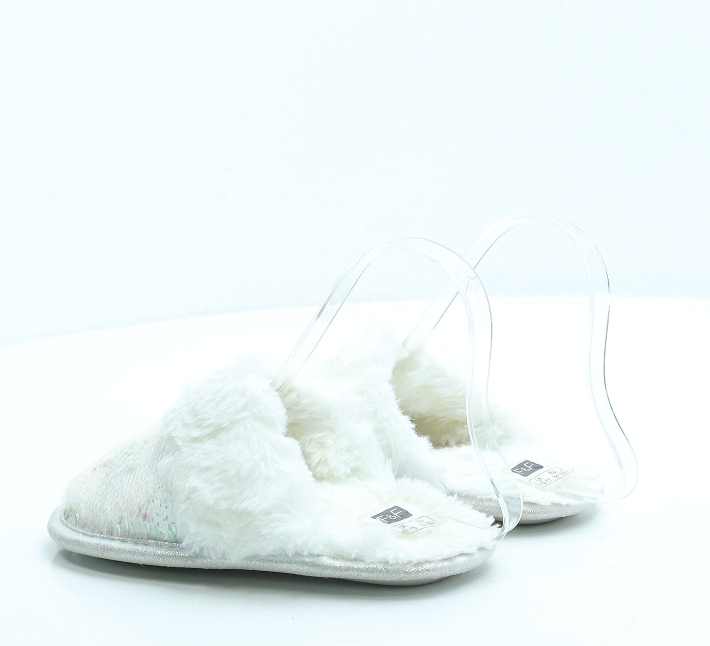 F&F Girls White Geometric Polyester Slip On Slipper UK 12 31 - Stars