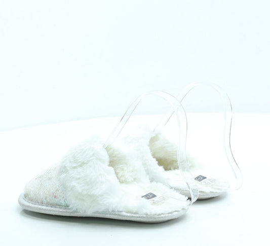 F&F Girls White Geometric Polyester Slip On Slipper UK 12 31 - Stars