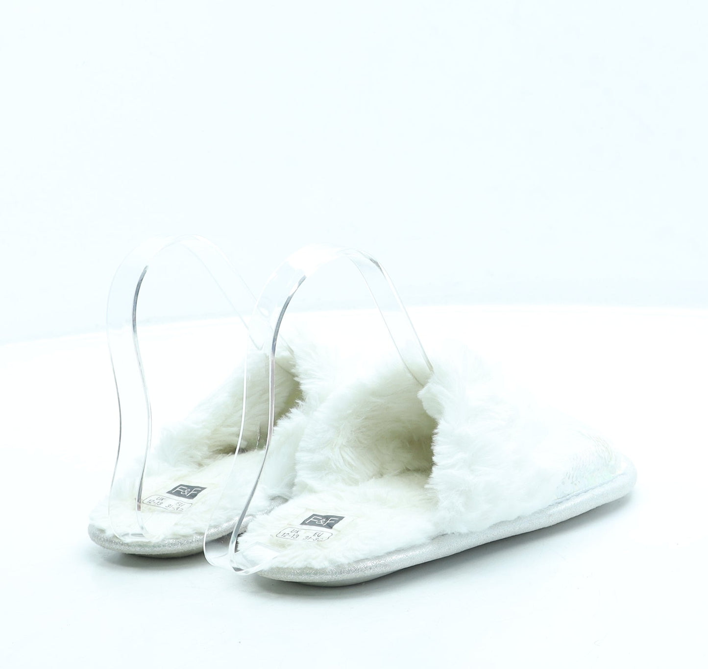 F&F Girls White Geometric Polyester Slip On Slipper UK 12 31 - Stars