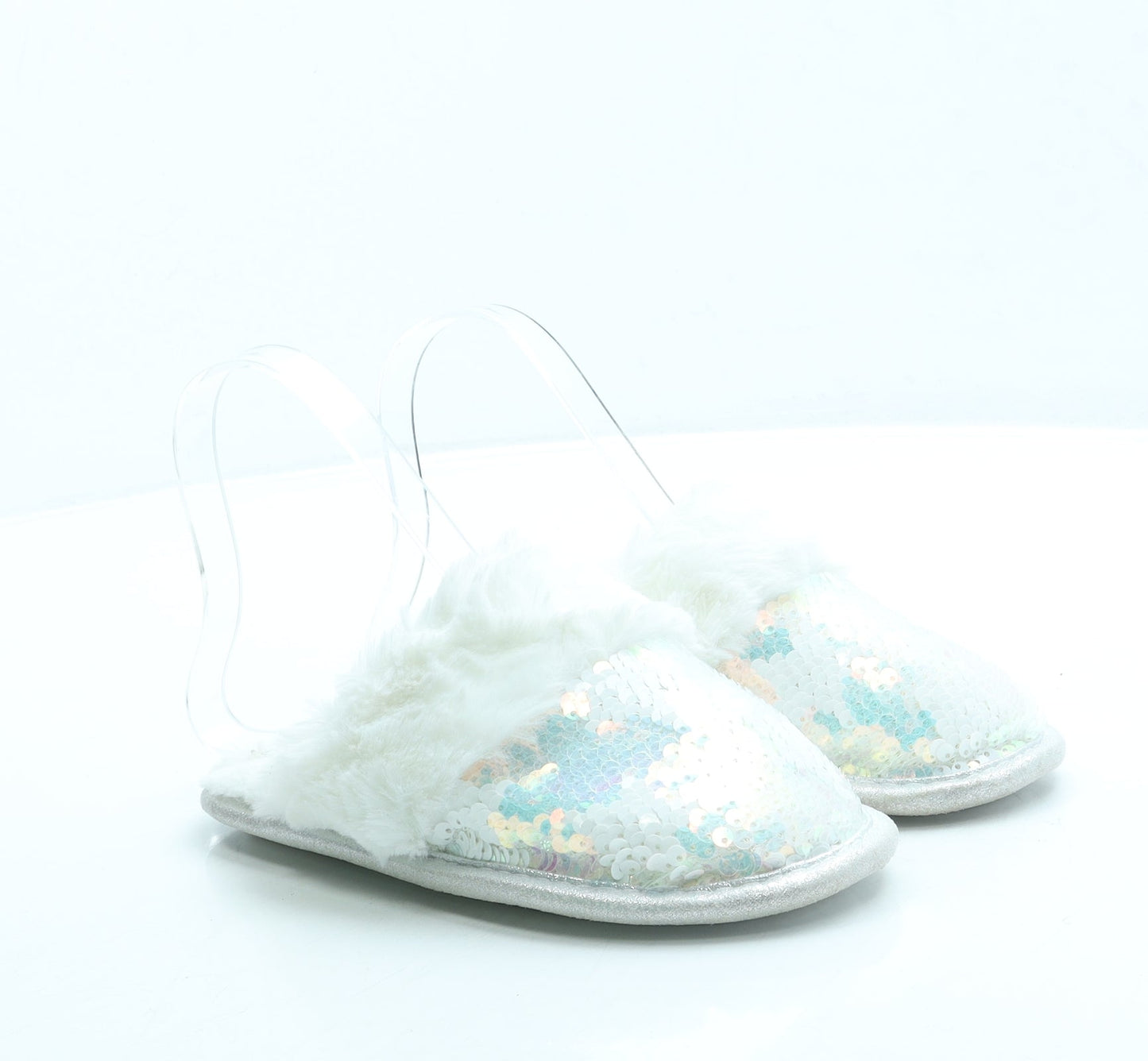 F&F Girls White Geometric Polyester Slip On Slipper UK 12 31 - Stars