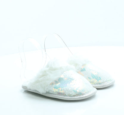 F&F Girls White Geometric Polyester Slip On Slipper UK 12 31 - Stars