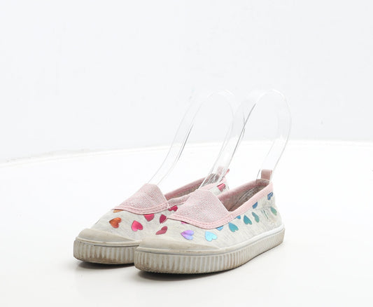 F&F Girls Grey Fabric Trainer UK 6 23 - Heart Detail