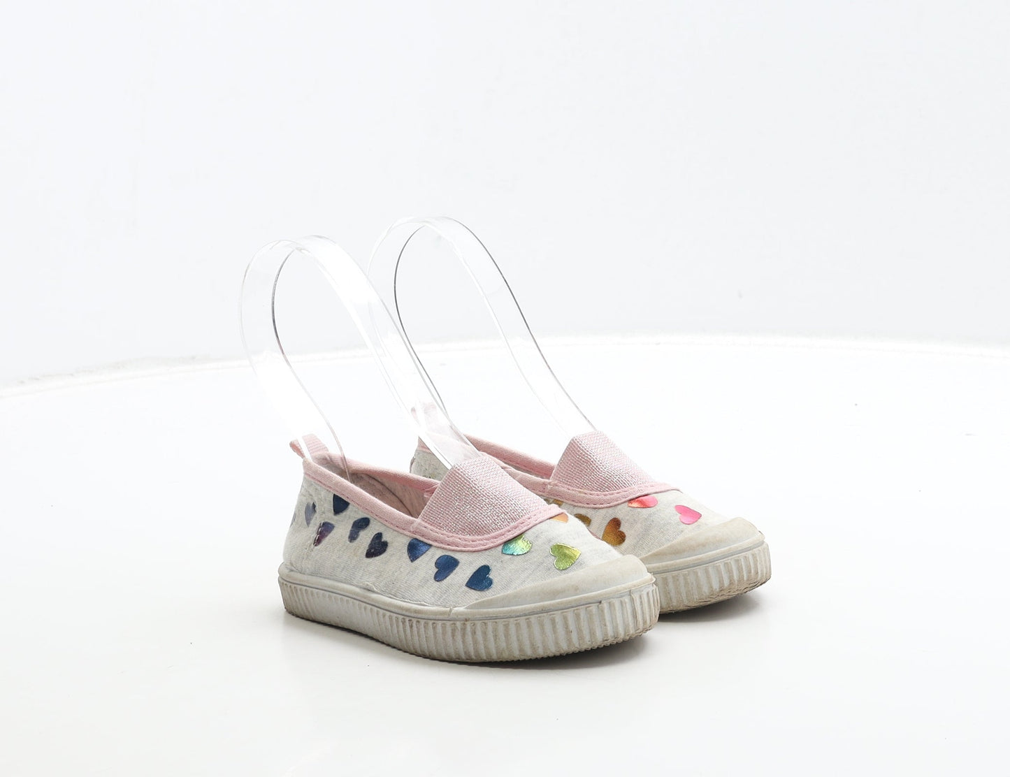 F&F Girls Grey Fabric Trainer UK 6 23 - Heart Detail