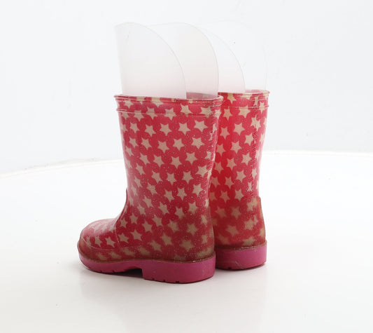 Preworn Girls Pink Rubber Wellies Boot UK 5 - Star Detail